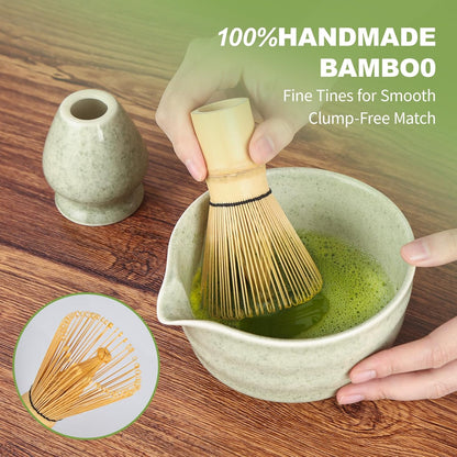 SIMPLETaste Matcha Whisk Set - 7-Piece Ceramic Kit with Bowl, Whisk, Bamboo Scoop & More | Perfect for Matcha Lovers (Green)