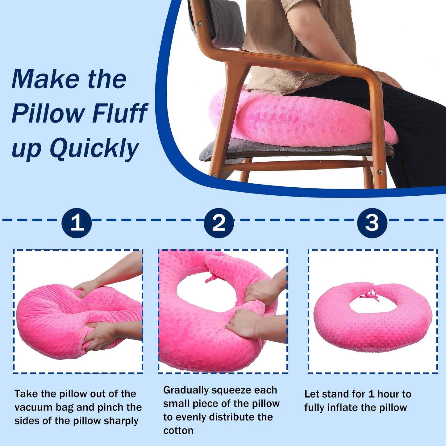 coceyese BBL Pillow After Surgery for Butt Sleeping, Brazilian Butt Lift Pillow Post Surgery Recovery for Sitting Sleeping Driving Donut Pillow for Woman Lumbar Back Cushion Seat Foam (Pink Dot)