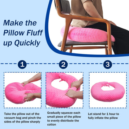 coceyese BBL Pillow After Surgery for Butt Sleeping, Brazilian Butt Lift Pillow Post Surgery Recovery for Sitting Sleeping Driving Donut Pillow for Woman Lumbar Back Cushion Seat Foam (Pink Dot)