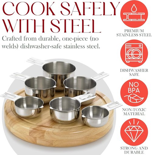 Bellemain Stainless Steel Measuring Cups Set of 6 - Nesting Design for Dry & Liquid Measurements, Dishwasher Safe
