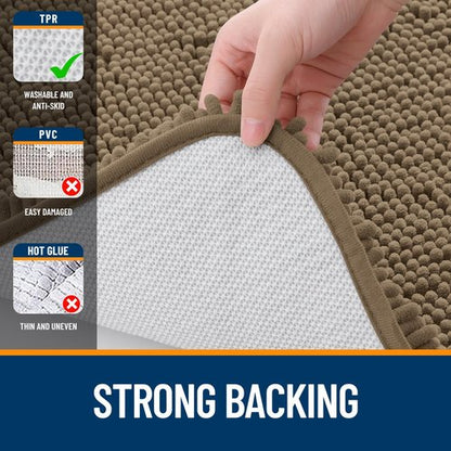 OLANLY Bathroom Rugs 59x20, Extra Soft Absorbent Chenille Bath Rugs, Rubber Backing Quick Dry, Machine Washable Bath Mats for Bathroom Floor, Tub and Shower, Home Decor Accessories, Tan