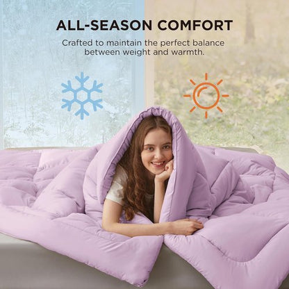 Bedsure Comforter Duvet Insert - All-Season Queen Size Quilted Bedding, GentleSoft Down Alternative, Light Purple 88 x 88 Inches