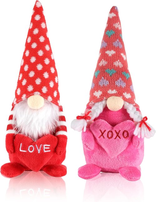 iStatue Valentine Gnomes Plush Dolls - 14-Inch Cute Cuddly Elf Duo with Love Signs | Perfect Valentine's Day Decor