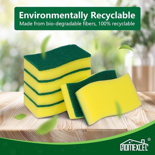 HOMEXCEL Heavy-Duty Kitchen Sponges - 24-Pack Dual-Sided Yellow Scrubbers for Dishes & Pots