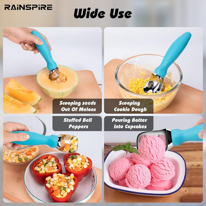 Rainspire Stainless Steel Ice Cream Scoop - Heavy Duty Design with Comfortable Handle | Perfect for Gelato, Sorbet, and Cookie Dough