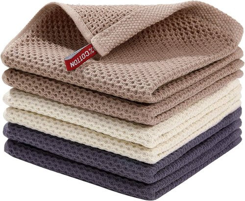 Homaxy 100% Cotton Waffle Weave Dish Cloths - Ultra Soft & Absorbent, Quick Drying | 12 x 12 Inches, 6-Pack