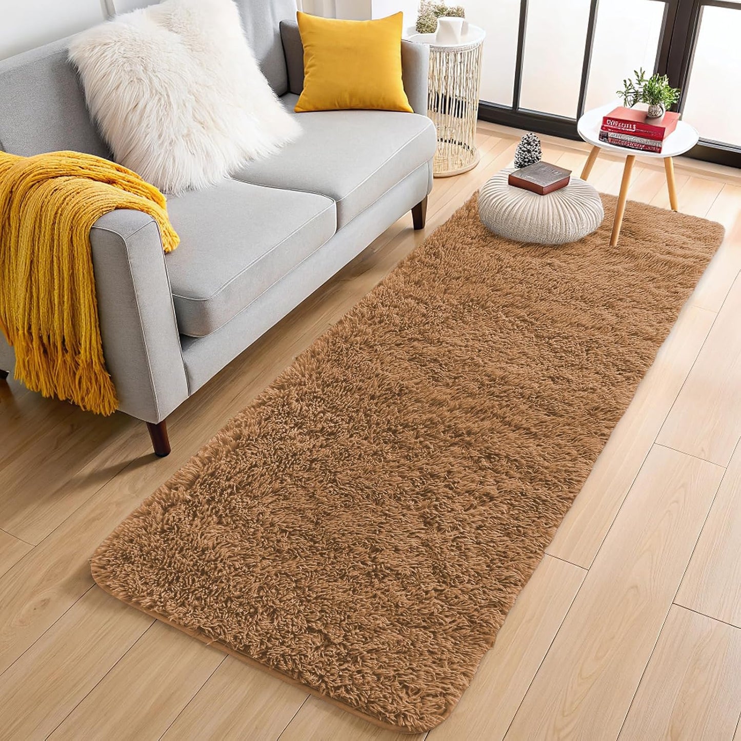 OLANLY Runner Rugs - Soft, Machine Washable Shaggy Carpet for Hallway & Bedroom | Khaki, 2x6 ft