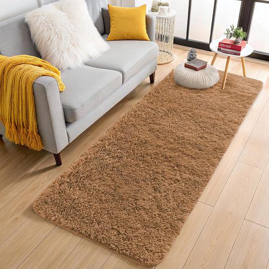 OLANLY Runner Rugs - Soft, Machine Washable Shaggy Carpet for Hallway & Bedroom | Khaki, 2x6 ft