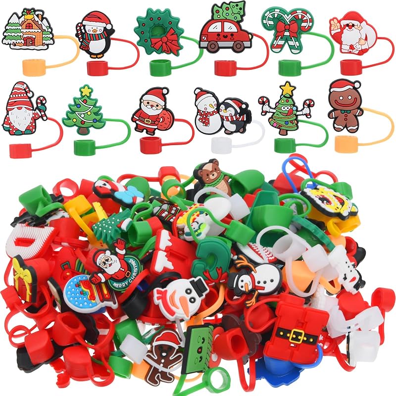 Honeydak Christmas 72 Pcs Straw Toppers for 30/40 oz Tumblers – Variation: Christmas