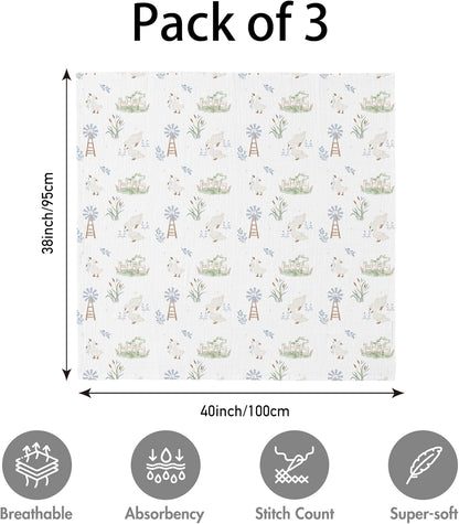 Skiennix Muslin Swaddle Blankets - 3 Pack Soft & Breathable Receiving Blankets, Large 38 x 40 Inches, Perfect for Newborns & Toddler Gifts