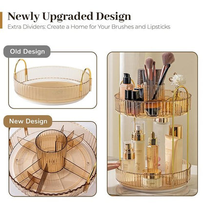 Aveniee 360 Rotating Makeup Organizer - Upgraded Two-Tier Vanity Storage for Perfume & Skincare - Gold