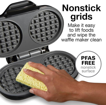 Proctor Silex Mini Waffle Maker - Non-Stick 4” Grids for Keto Chaffles & Hashbrowns | Compact Black Design