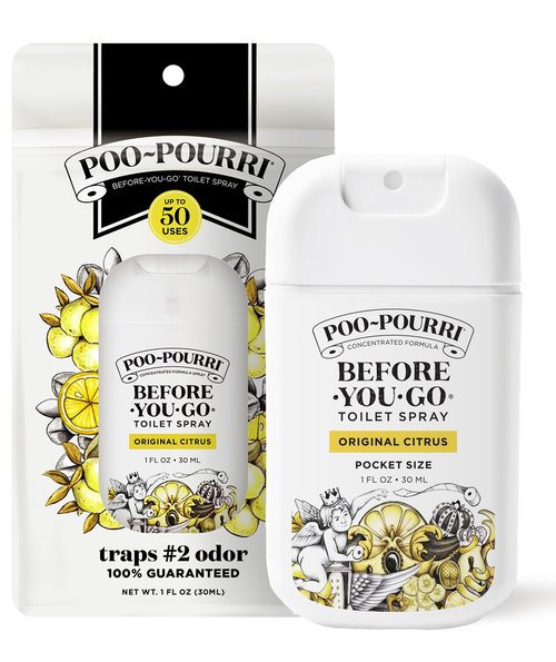 Poo-Pourri Before-You-Go Pocket Toilet Spray, Travel Essentials, Original Citrus, 1 Fl Oz, Up to 50 Uses, On-The-Go Bathroom Odor Deodorizer with Essential Oils, TSA Approved Size, Lemon Bergamot