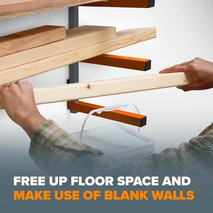 BORA 3-Level Wood Storage Rack - Heavy-Duty Wall-Mounted Shelf for Garage | 300 lb Capacity, Orange/Black
