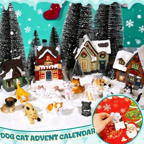 Bbiamsleep Christmas Advent Calendar - 24 Mini Cat & Dog Figurines for Festive Countdown | Holiday Home Decor