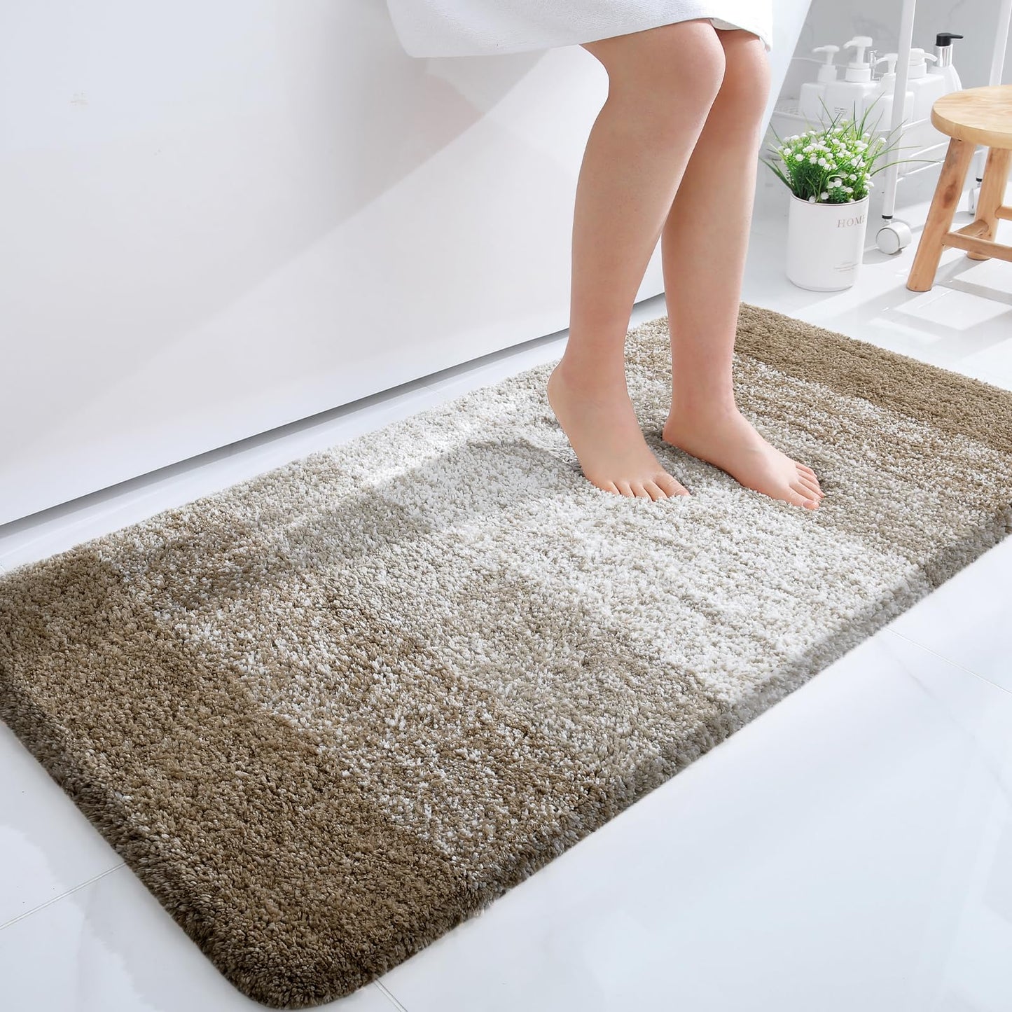 OLANLY Bathroom Runner Rugs Mat 47x24, Extra Soft Absorbent Microfiber Bath Rugs, Rubber Backing, Quick Dry, Washable Long Bath Mats for Bathroom Floor, Tub and Shower, Home Decor Accessories, Coffee