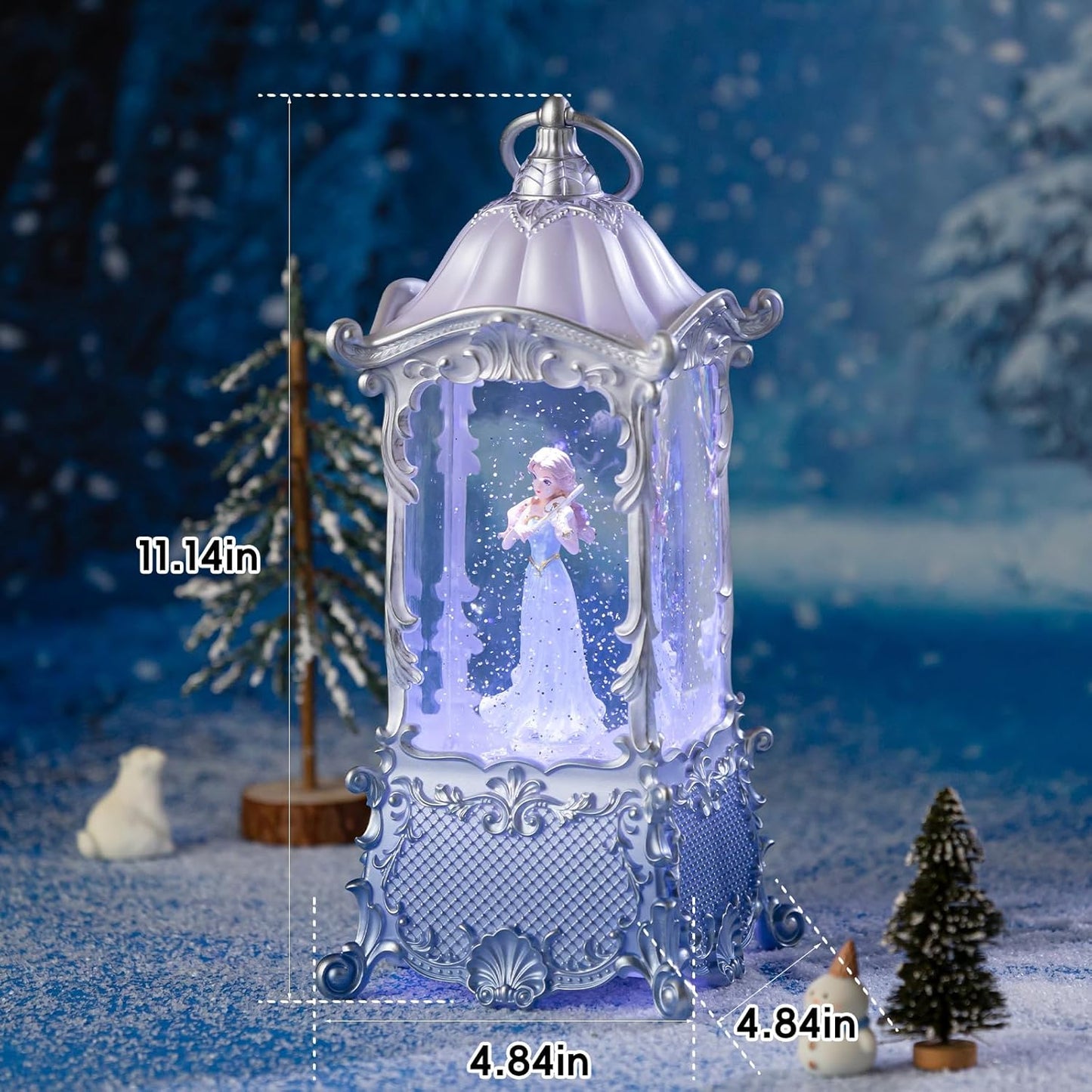 Snow Globe Lantern with Violin Girl - Shatterproof Glitter Music Box with LED Light | USB/Battery Powered, Perfect for Girls' Birthdays and Home Decor