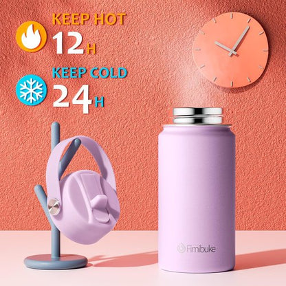 Fimibuke Kids Insulated Water Bottle - 14oz BPA-Free Stainless Steel Travel Tumbler | Leak-Proof Design, Macaron Colors (2 Pack)