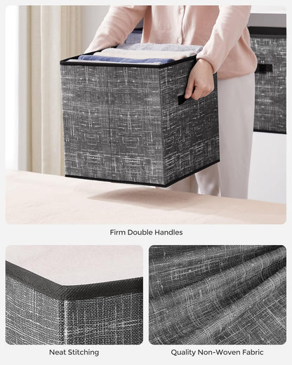 SONGMICS Storage Cubes - 13-Inch Foldable Non-Woven Fabric Bins with Double Handles | Set of 6, Classic Black
