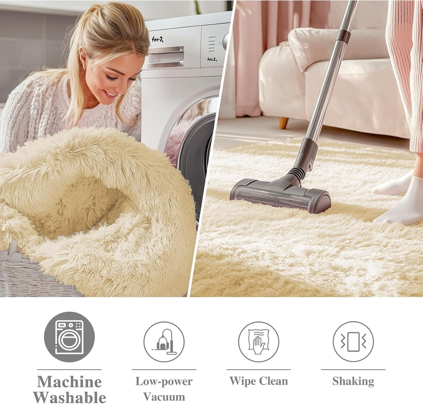 OLANLY Cream Round Area Rug - Soft, Fluffy, Machine Washable 4 ft Circle Carpet for Bedroom & Nursery Decor