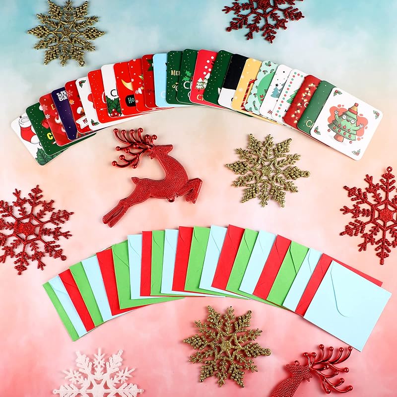 Outus 48 Pcs Mini Christmas Cards with Envelopes - Assorted Designs (Variation of THIS listing: 48)