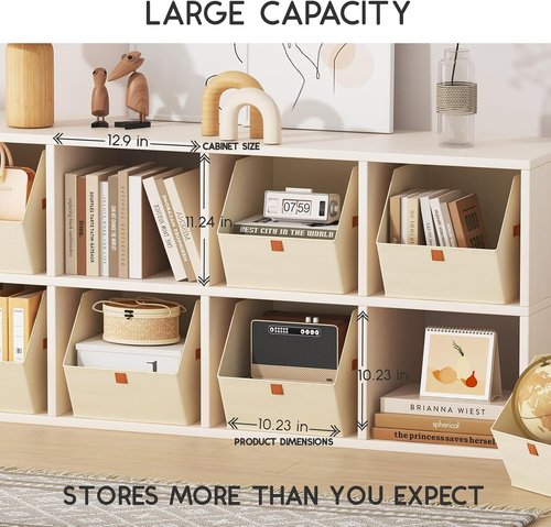 Homsorout Fabric Closet Storage Cubes - 6 Pack Square Bins with Dual Handles for Organizing Small Spaces | Beige