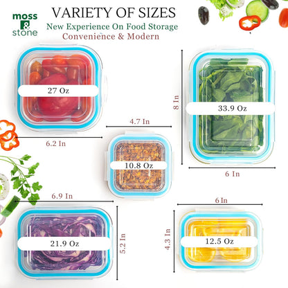Moss & Stone 10-Piece Borosilicate Glass Meal Prep Containers - 100% Leak-Proof, Airtight & BPA-Free - Freezer, Microwave & Oven Safe
