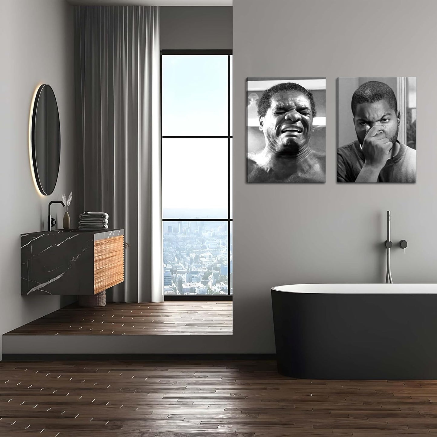 Skiennix Framed Funny Bathroom Canvas Wall Art Set | Vintage Comedy Movie Posters - 16x24in