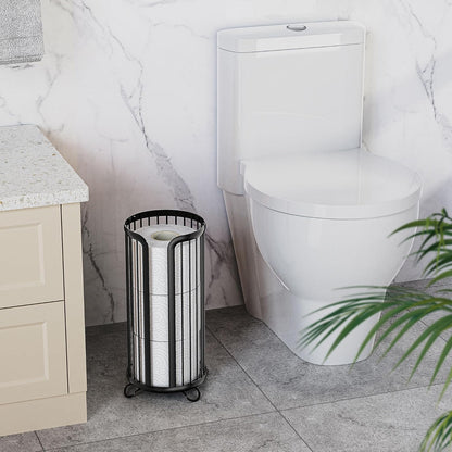 Modern Black Toilet Paper Holder Stand | Freestanding Tissue Organizer for Mega Rolls