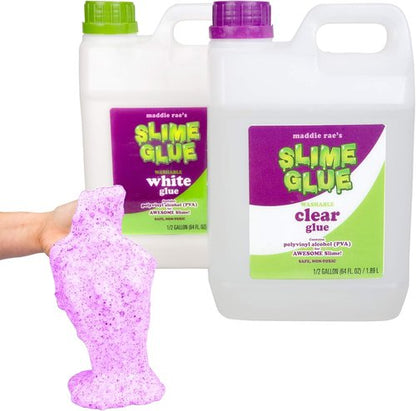 Maddie Rae's Slime Glue - Non-Toxic Clear & White 2-Pack (1/2 Gallon Each) | Perfect for Slime Kits & Crafts