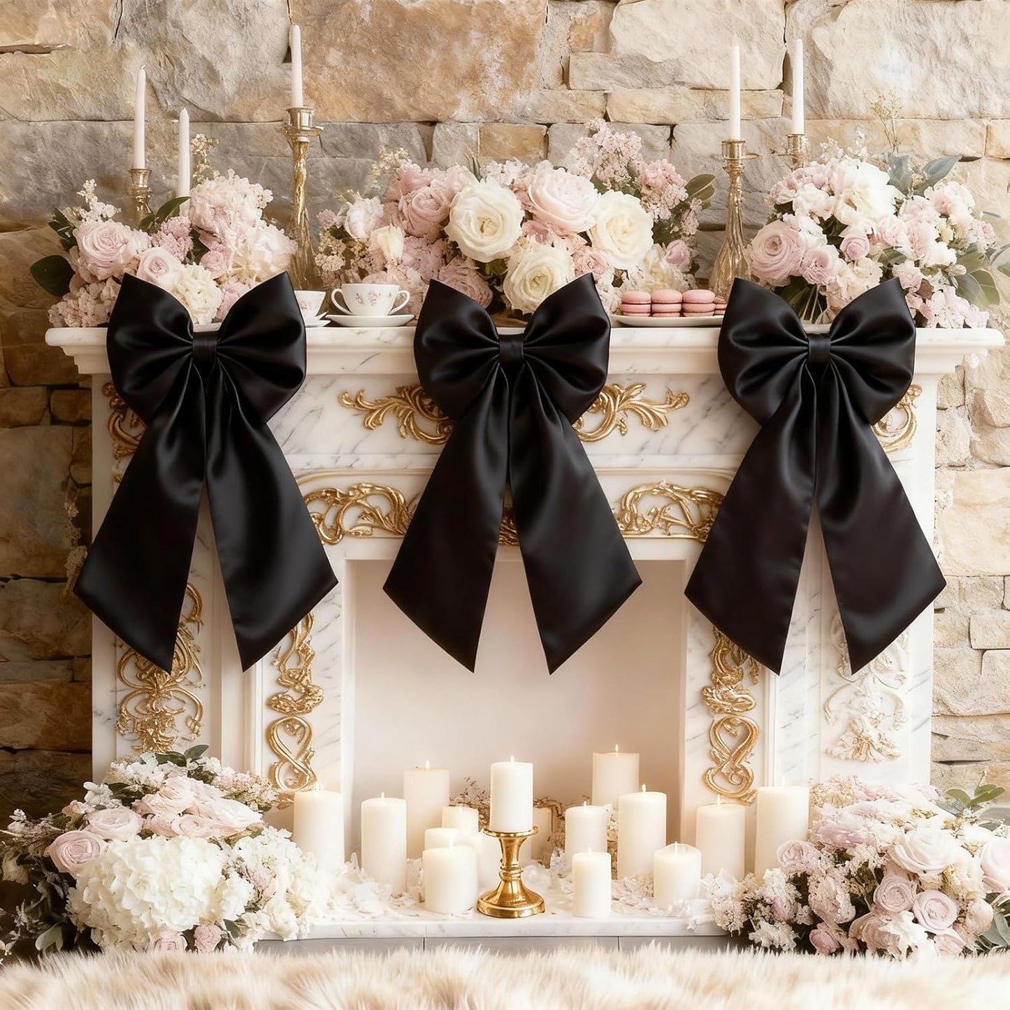 Black Bows Decor | 22x11 Inch Big Black Bows for Christmas Tree, Weddings & Showers (3 Pack)