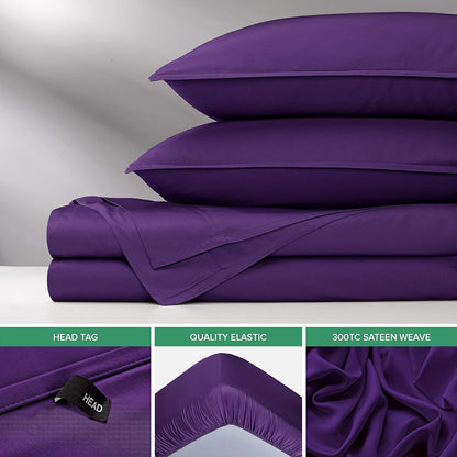 Pure Bamboo Twin Sheets - 100% Organic Viscose Bed Sheet Set | Luxuriously Soft & Cooling, Purple