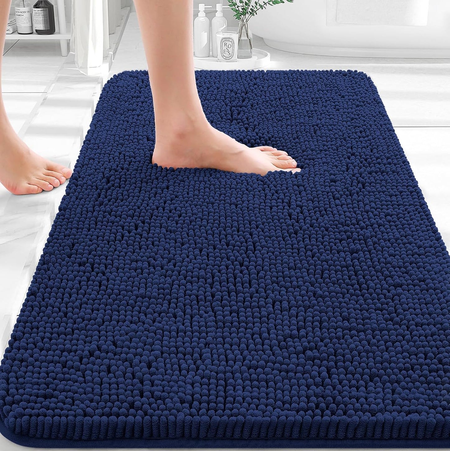 OLANLY Bathroom Rugs - Extra Soft Chenille Bath Mats with Rubber Backing | 30x20, Quick Dry, Twilight Sapphire