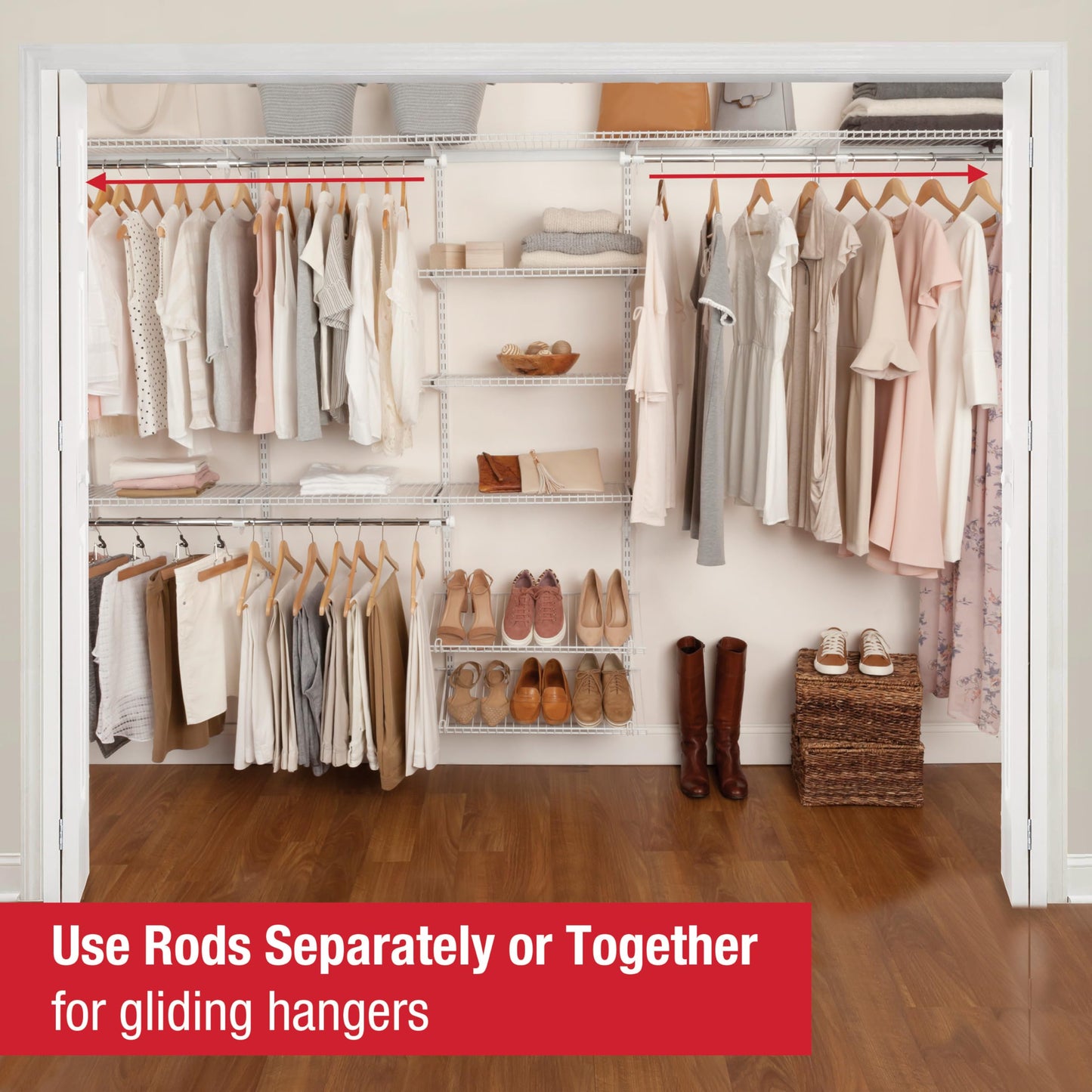 Rubbermaid Configurations Custom Closet Kit 6-10 Ft. Adjustable Metal Wire Shelving White Finish Expandable Organization System Hardware Included for Home Closet/Pantry/Laundry/Mudroom