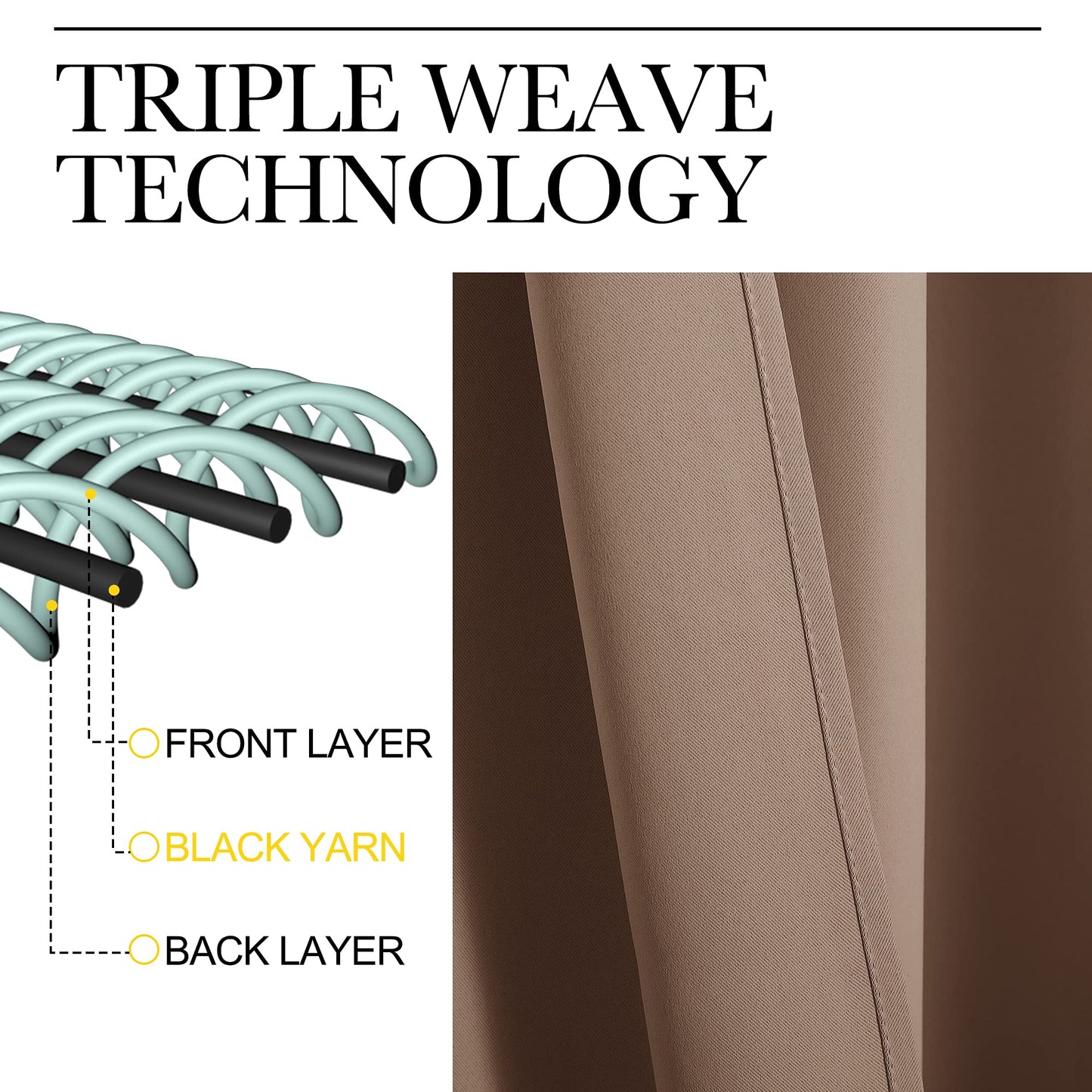 NICETOWN Light Reducing Grommet Curtains - Tripe Woven Textured Soft Curtain Panels for Living Room Window Treatment Drapes (2 Panels, W42 x L95, Cappuccino)