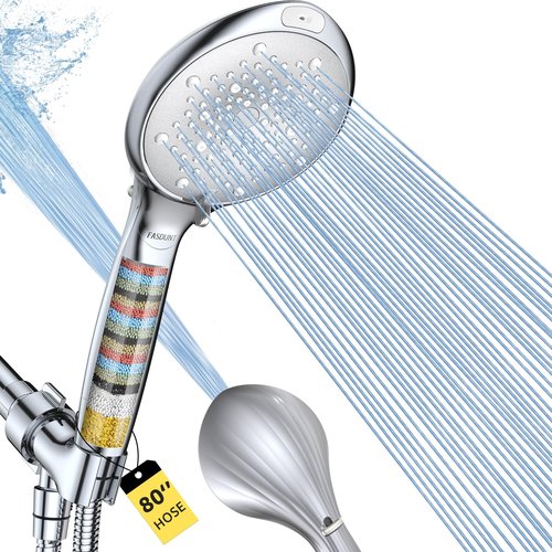 FASDUNT Shower Head with Handheld, High Pressure 8-Mode Filtered Shower Head with 80" Extra Long Stainless Steel Hose & Adjustable Bracket, Built-in Filter for Hard Water -Remove Chlorine, Chrome