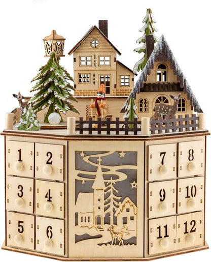 Clever Creations Wooden Christmas Advent Calendar - LED Countdown Decoration | Round Village Design