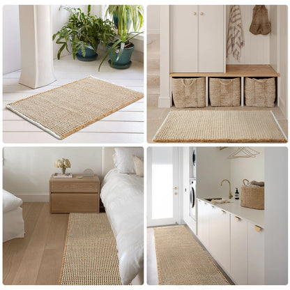 TYUU Waffle Bath Mat, Boho Bathroom Rugs Non Slip Washable Super Absorbent Quick Dry Bath Mat Farmhouse Bathroom Decor, 24"x16" Khaki and White