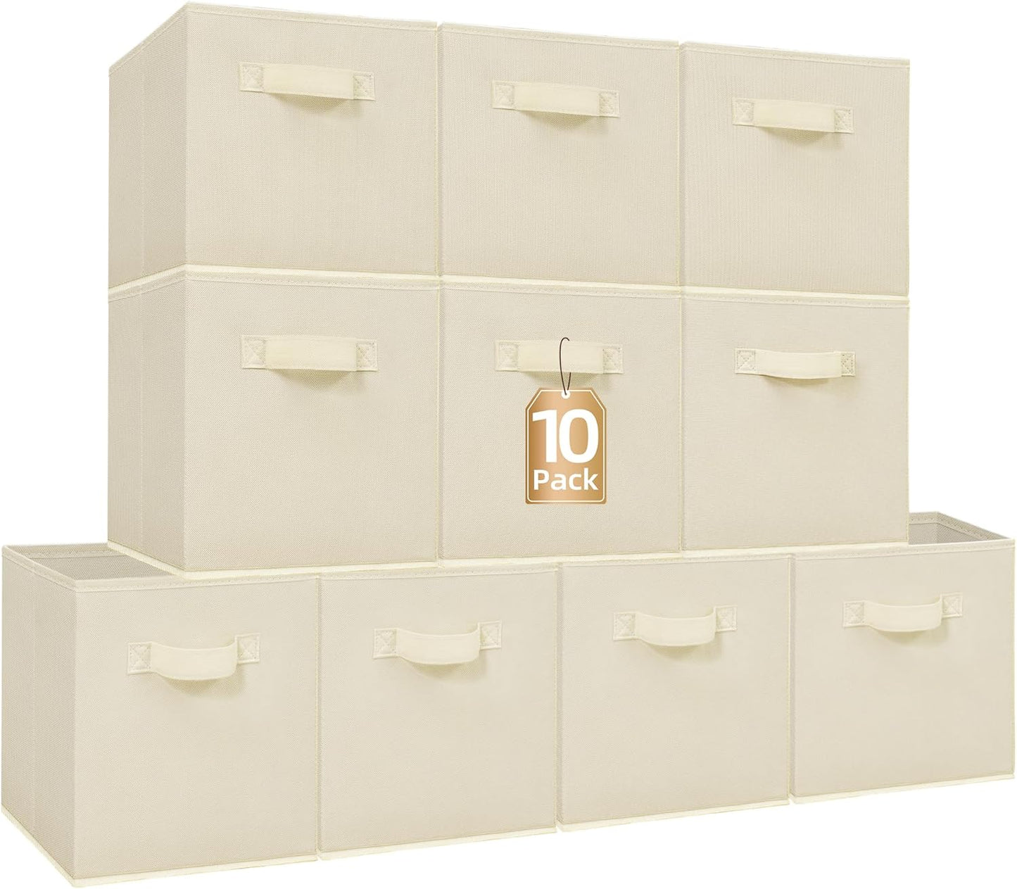 Storage Maniac Storage Cubes - 11-Inch Collapsible Fabric Bins with Handles | 10-Pack Beige for Easy Organization