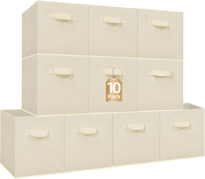 Storage Maniac Storage Cubes - 11-Inch Collapsible Fabric Bins with Handles | 10-Pack Beige for Easy Organization