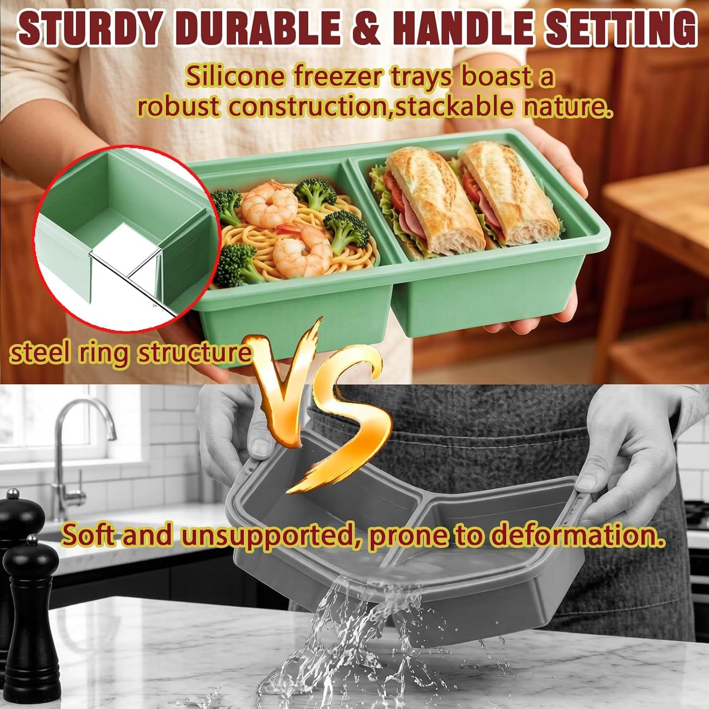 Skiennix Silicone Freezer Trays - Leak-Proof Ice Cube & Soup Storage Containers | 2-Cup & 5-Cup Sizes, BPA-Free