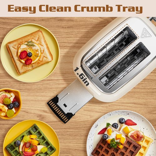 Aigostar 2-Slice Toaster - Retro Extra-Wide Slots for Bagels & Waffles | Stainless Steel, Cream White