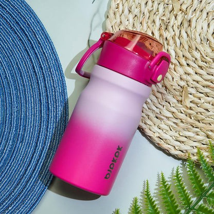 BJPKPK Insulated Water Bottle - 14oz Reusable Stainless Steel Flask with Straw & Leak-Proof Lid | Light Blue Leopard