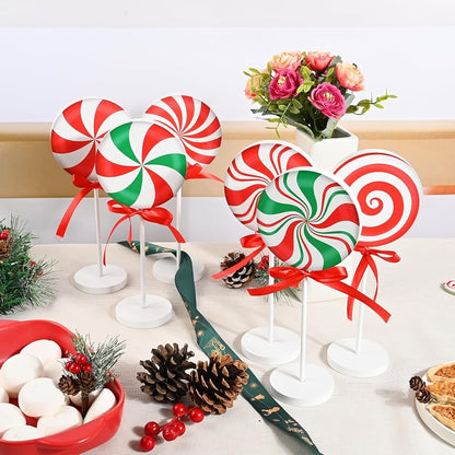 6-Piece Wooden Christmas Candy Cane Sign Set – Farmhouse Tiered Tray Topper Decor