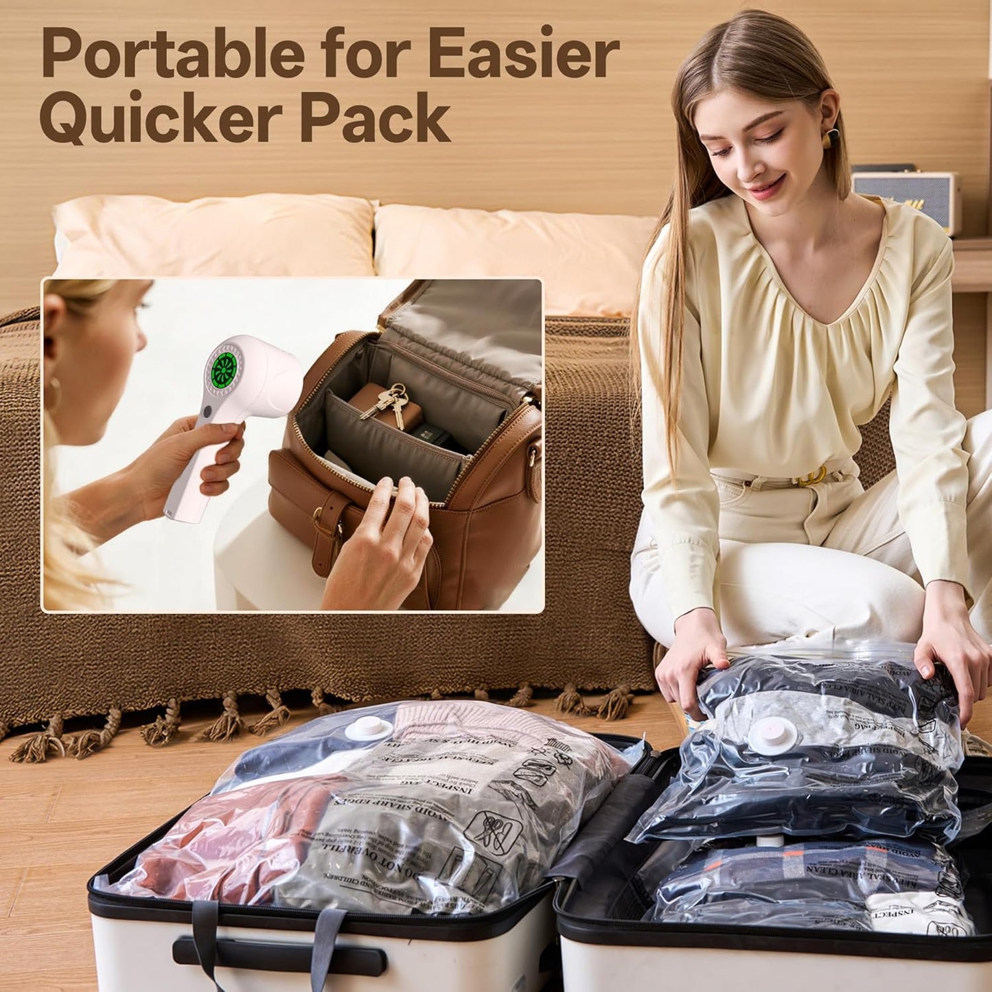 Skiennix Vacuum Storage Bags - 15 Pack with Rechargeable Cordless Pump for Travel & Home