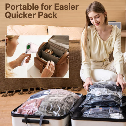 Skiennix Vacuum Storage Bags - 15 Pack with Rechargeable Cordless Pump for Travel & Home