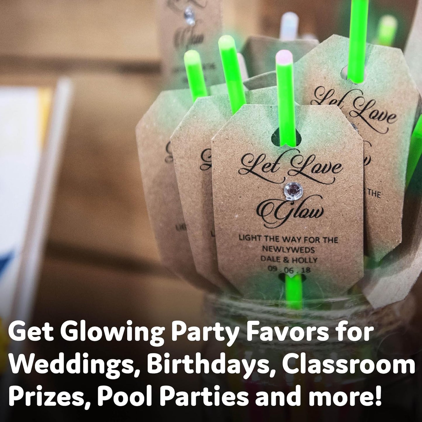 PartySticks Green Glow Sticks - 100 Pack of 8-Inch Glow in the Dark Light-Up Party Favors & Connectors