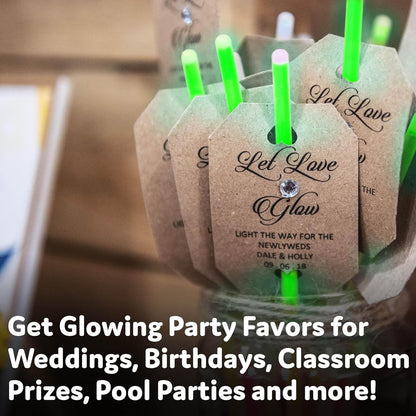 PartySticks Green Glow Sticks - 100 Pack of 8-Inch Glow in the Dark Light-Up Party Favors & Connectors