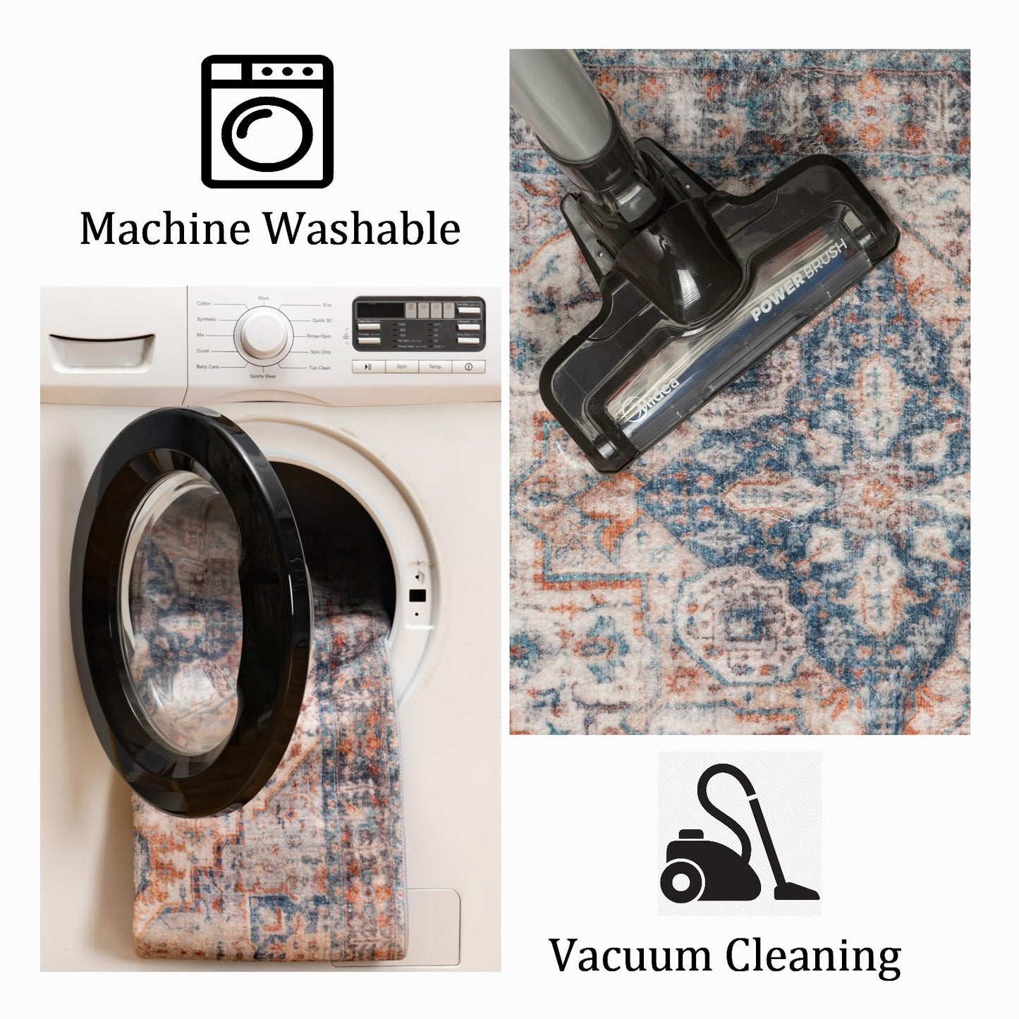 2x8 Hallway Washable Runner Rug : Vintage Soft Kitchen Bathroom Laundry Runner Non Slip Backing Farmhouse Entryway Floor Mat Stain Resistant Carpet for Bedroom Living Room Distressd Beside Rug(Blue)