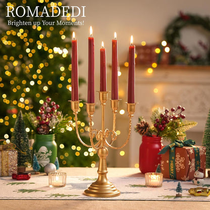 Romadedi Gold Candle Holders - 5 Arm 11.8" Candelabra Set for Wedding & Holiday Table Decor | Set of 6